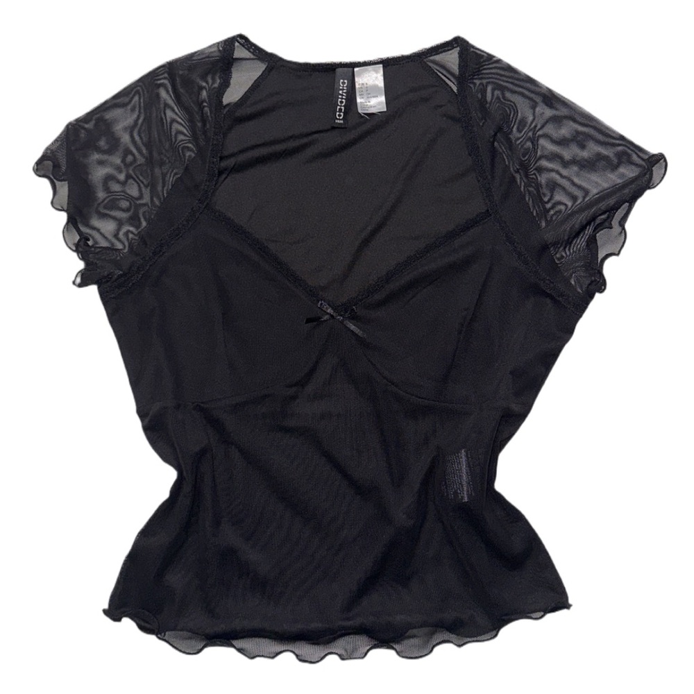 H&M DIVIDED women's black sheer mesh cropped baby doll top, S.